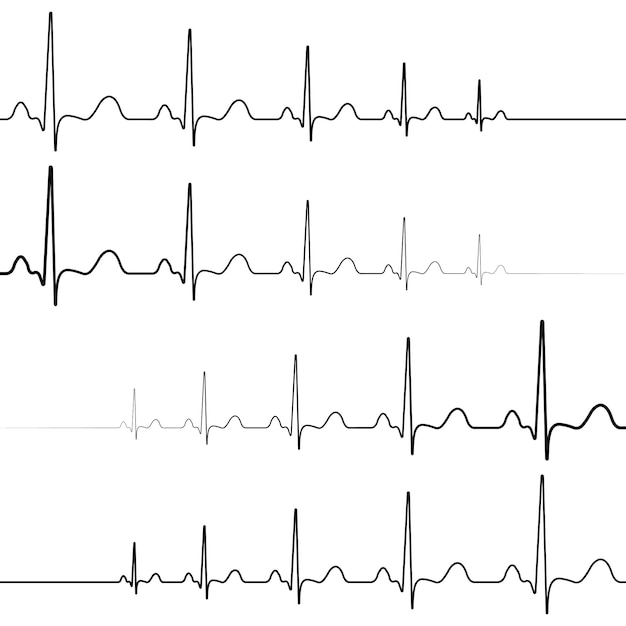 Vector set icons symbol death resurrection vector symbol heartbeat attenuation and resuming of the heart beats