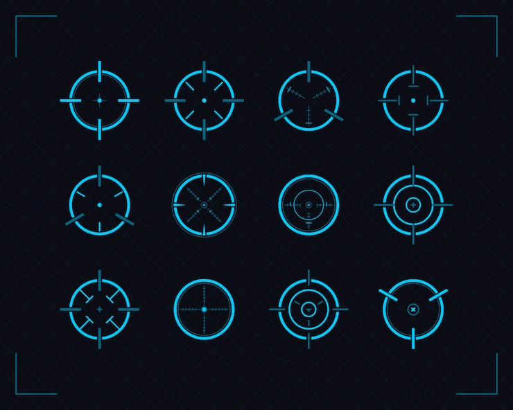 Vector set of icons target, sniper rifle targeting and aiming.