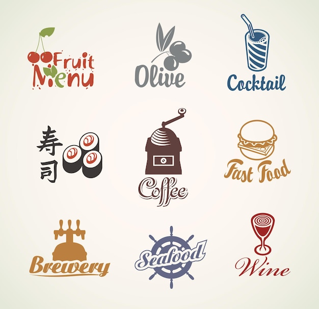 set of icons on theme of food and drinks