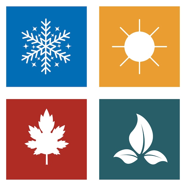 Vector a set of icons on the theme of nature snowflake sun leaf maple leaffour seasons of the year