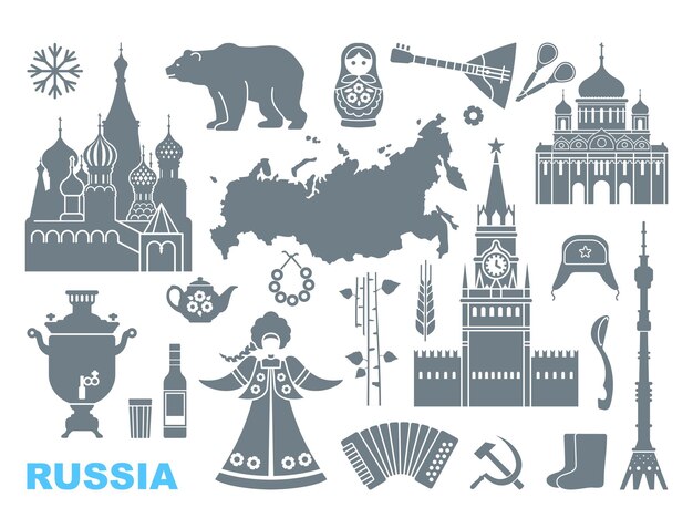 Vector set of icons on the theme of russia