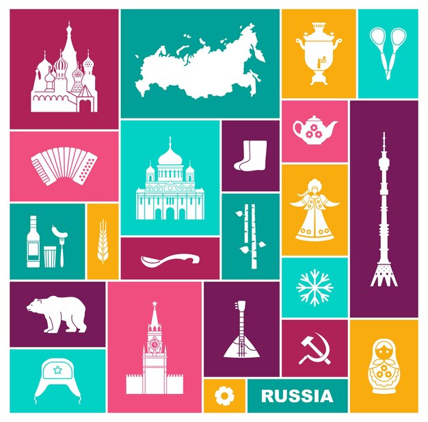 Vector set of icons on the theme of russia