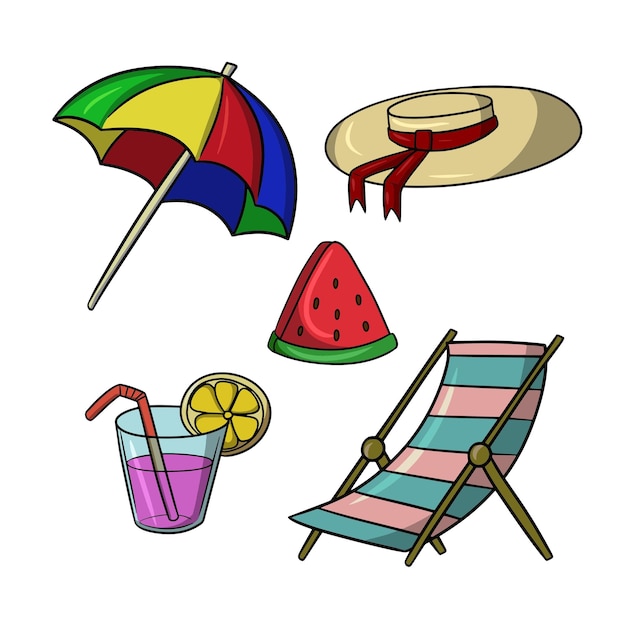 Set of icons tourist vacation on the beach vector cartoon