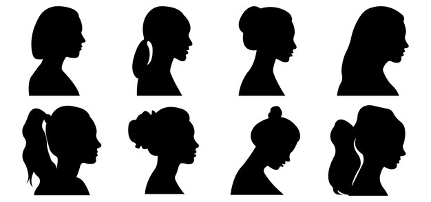 Vector set of icons of various female silhouettes.vector illustration.