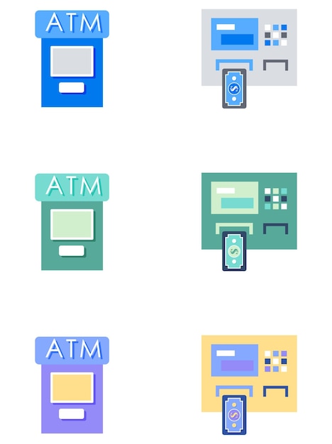 A set of icons for a vending machine that says atm.