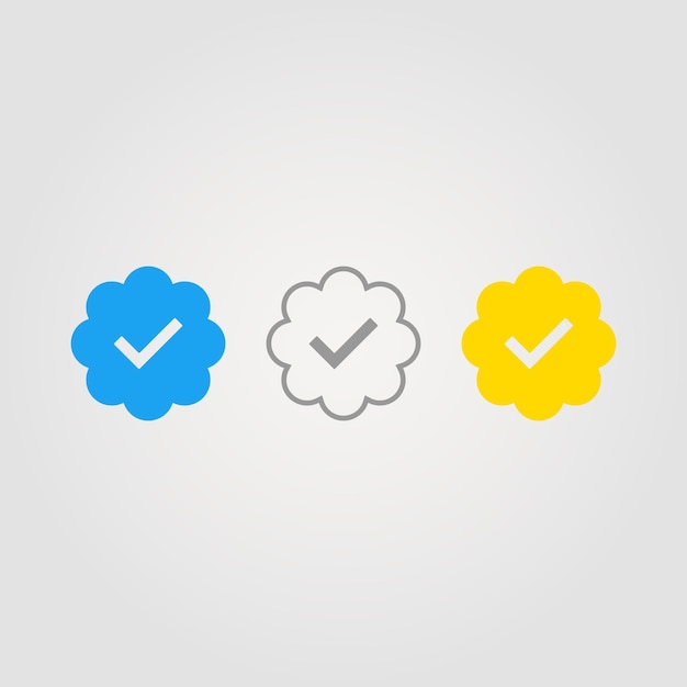 Set of icons of a verified user of social networks blue, gray, gold sings.