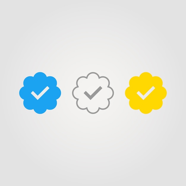 Set of icons of a verified user of social networks Blue, gray, gold sings.