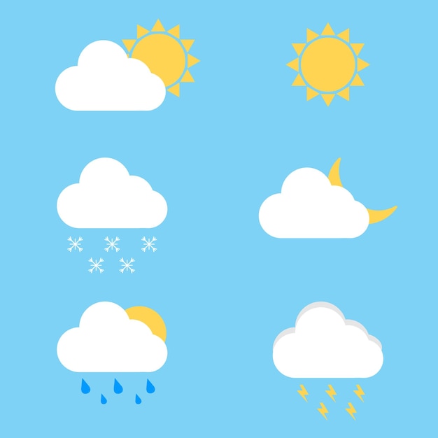 A set of icons on the weather theme Sun snow rain thunderstorm