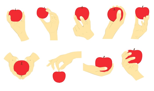 Vector a set of icons where a hand holds an apple in vector