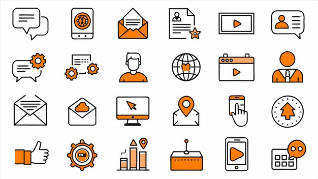 a set of icons with a man working on it