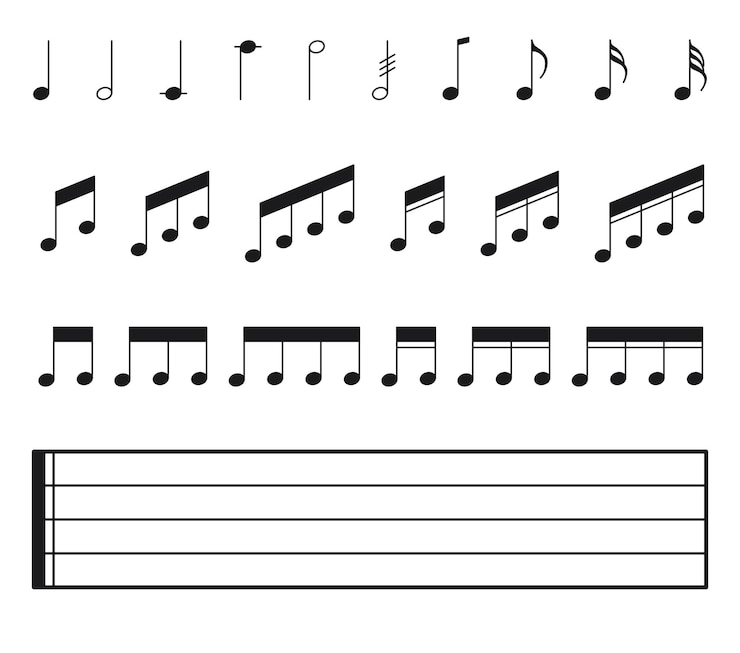 Vector set of icons with musical notes in modern style