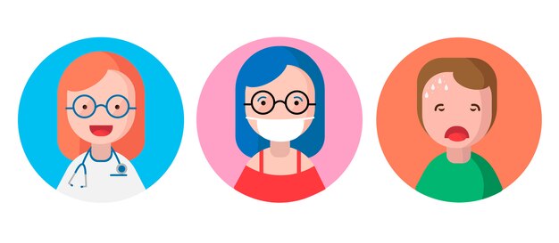 Set of icons with people. Medical care concept