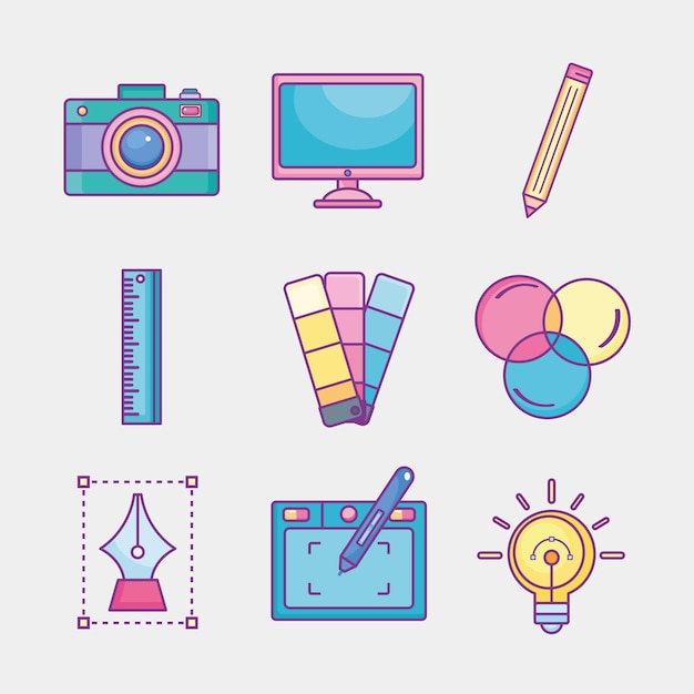 Vector set of icons with tools for designer