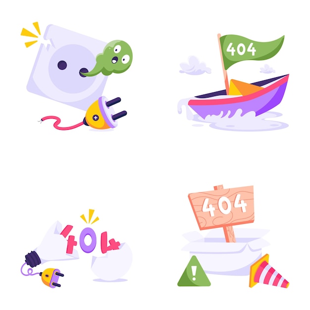 A set of icons with the words 404 on it