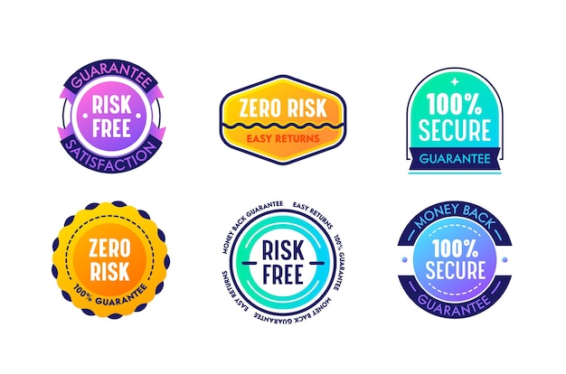 Set of icons zero risk easy returns guarantee satisfaction, commercial labels, banners. isolated marketing promotion certificates, seal stamps, excellent product warranty emblems. vector illustration