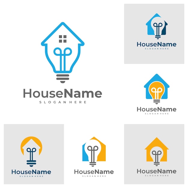 Set of Idea Bulb Lamp Home Logo Template Design Vector Emblem Design Concept Creative Symbol Icon