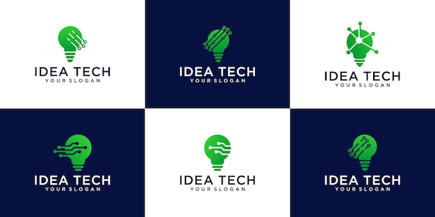 Set di idea tech, logo tecnologia lampadina