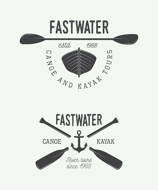 Set if vintage rafting logo, labels and badges. Vector illustration