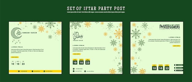 Set di iftar invito a una festa iftar significa fare colazione con un modello di social media con un design di sfondo islamico