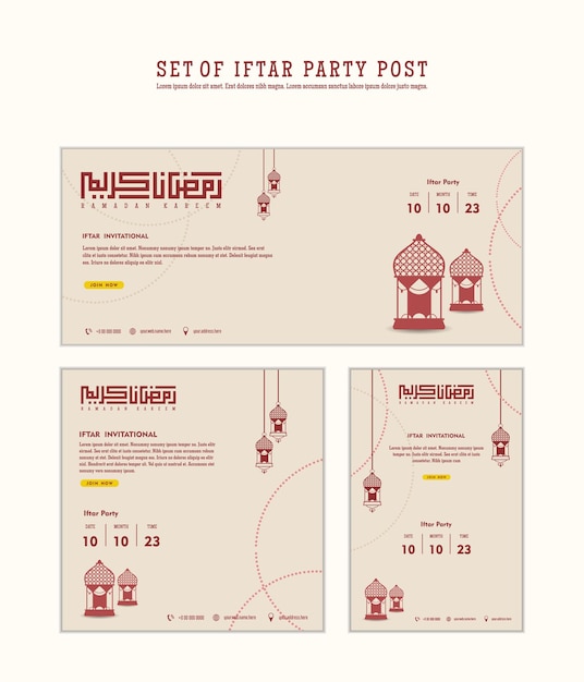 Set of Iftar Party invitation Iftar mean is breakfasting social media template with islamic background design