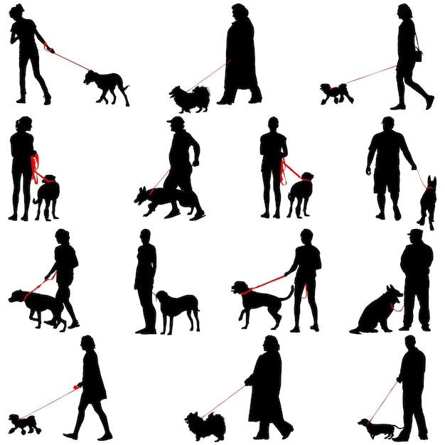 Vector set ilhouette of people and dog vector illustration