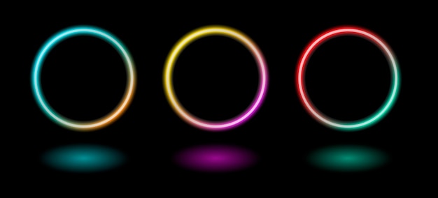 Set of illuminate frame design Cosmic vibrant color circle Collection of glowing neon lighting