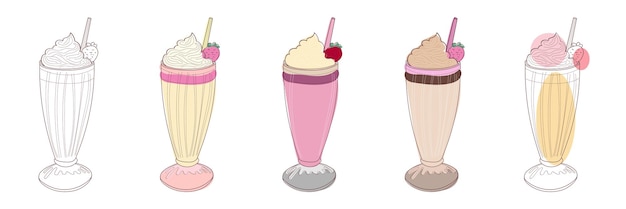 set of illustrated milkshakes