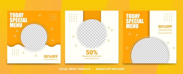 Set illustratie vectorafbeelding van Modern Clean Food Menu Social Media Banner met geel en geschikt voor social media post