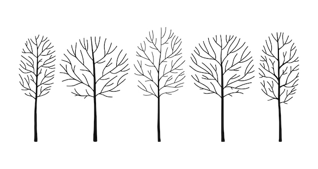 Vector set illustraties silhouetten kale bomen