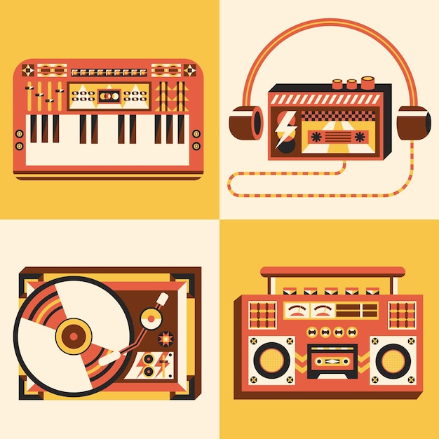 Set illustration of 90s music elements