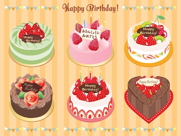 Set illustration of the birthday cake
