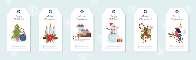 Set of  illustration of christmas gift labels. winter labels and tag to from. new year card element. holiday decoration for scrapbook