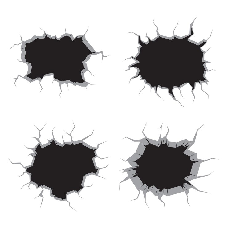 Vector 画像のセットが裂け破壊された壁