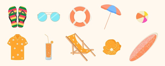 set of illustration elements for summer day