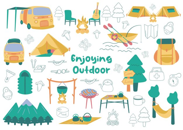 Set illustration of enjoying outdoor activities