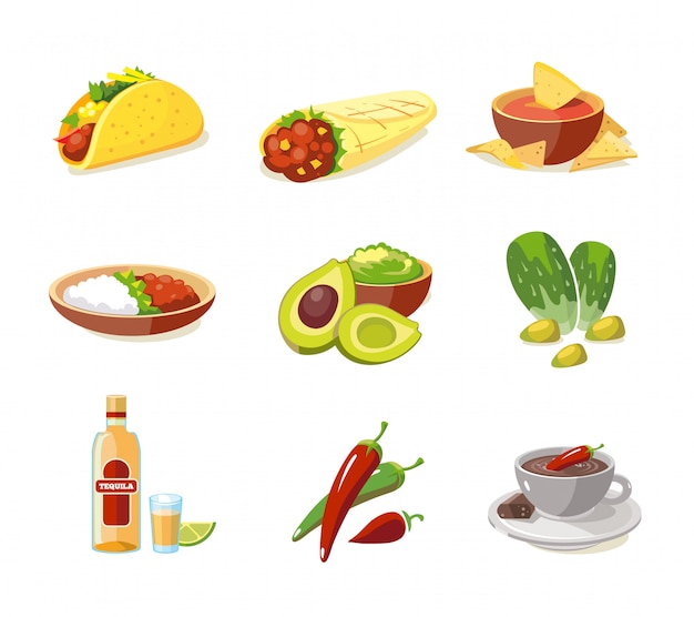 set of illustration of Mexican traditional food