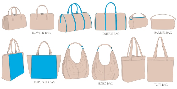 Vector set of illustrations of bags in pastel colors collection of luxury modern accessories