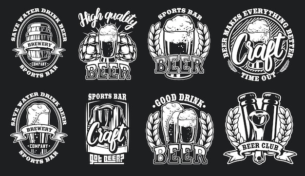 Vector set of illustrations of beer logos for a dark background.