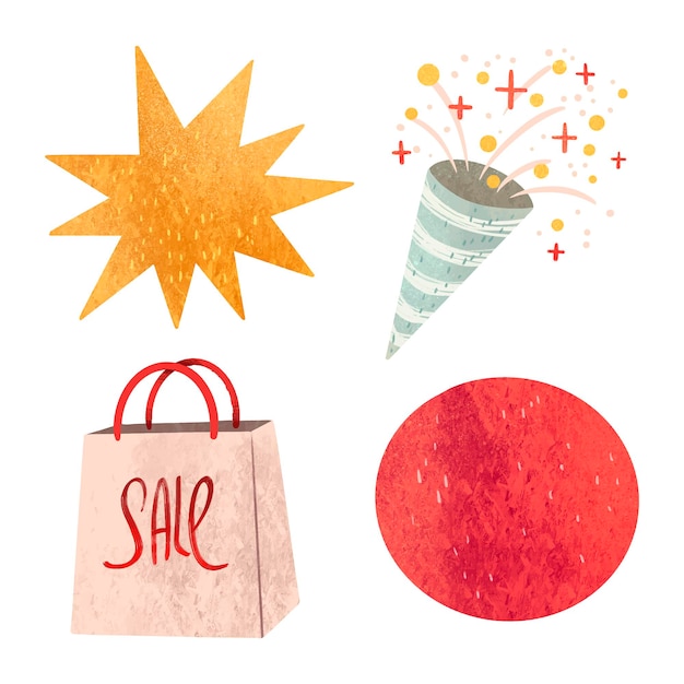 Vector a set of illustrations for black friday on sale for the design of the shell of the bag bags firecracker