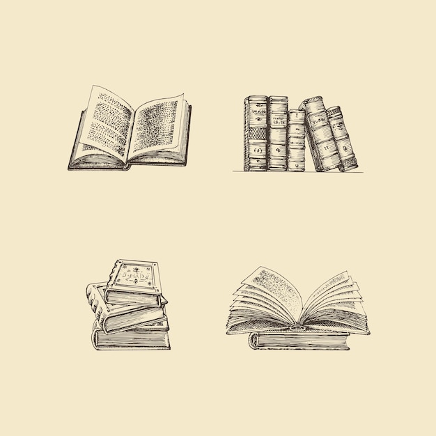 Set of illustrations of books Sketches in vector