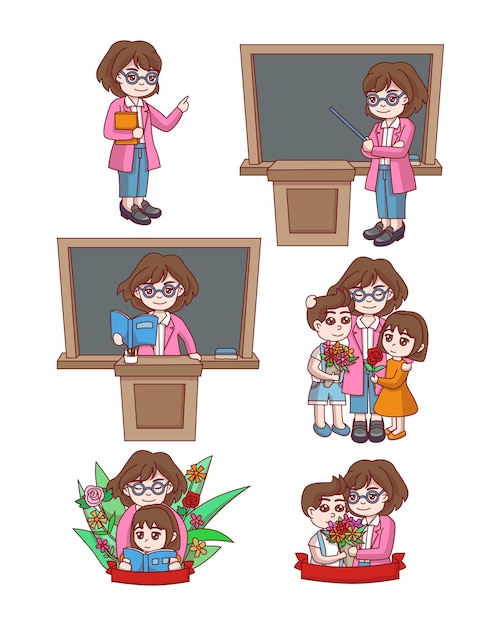 Vector set of illustrations children learn template design