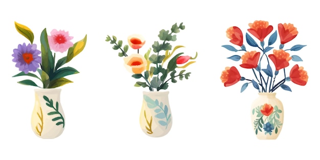 set of illustrations of flower vase elements