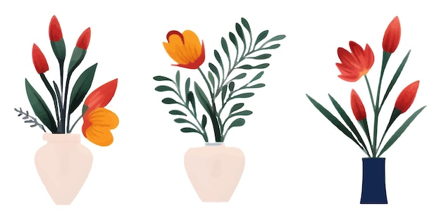 Vector set of illustrations of flower vase elements