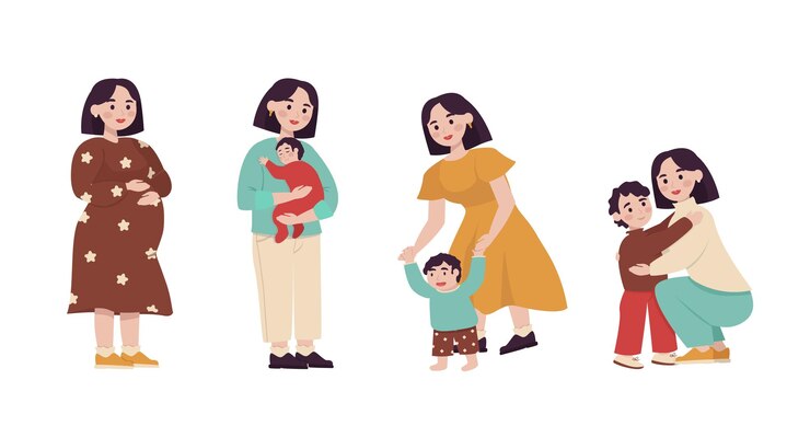Vector イラストのセット - 妊婦から学童を持つ母親まで。