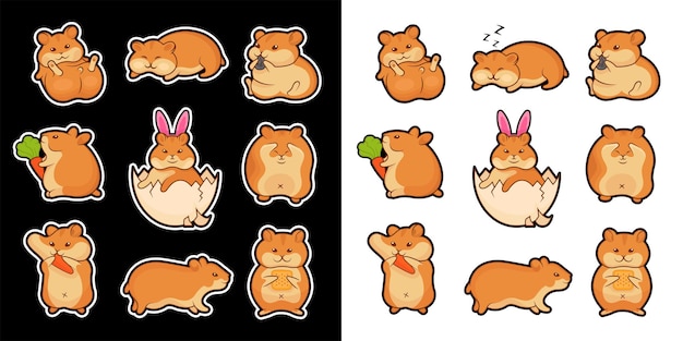 Vector set of illustrations of golden hamsters