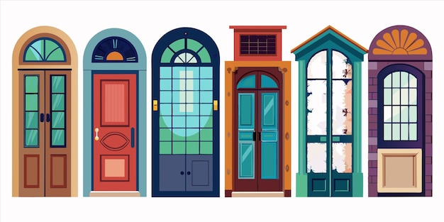 Vector a set of illustrations of houses with the doors open