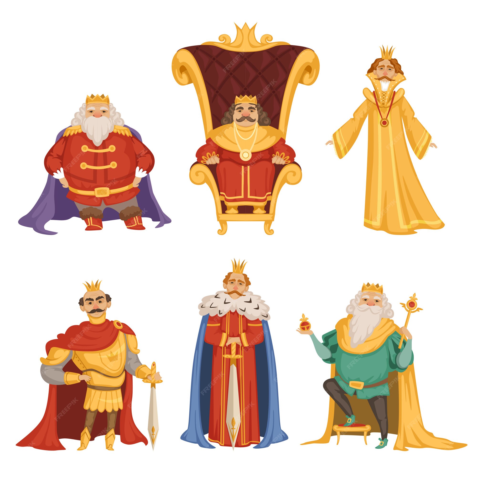 King and queen cartoon character set 6607691 Vector Art at Vecteezy