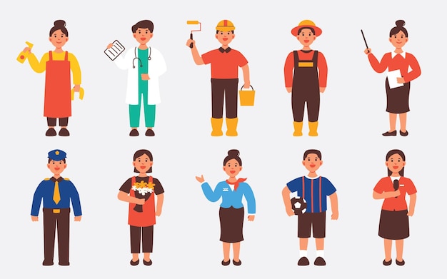 Vector a set of illustrations representing various professions perfect for educational or workforce themes