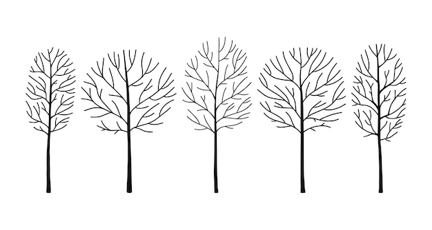 Vector set illustrations silhouettes bare trees