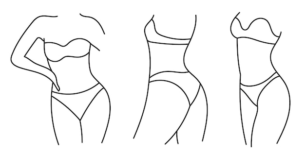 A set of illustrations of silhouettes of the female body figure and underwear